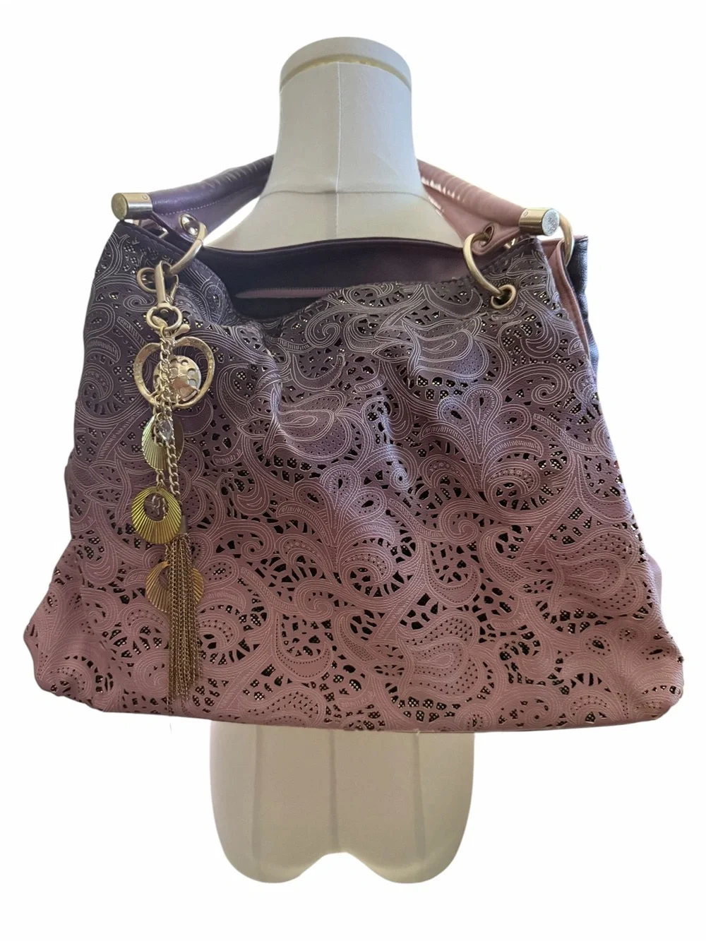 Betsey Johnson Women's Purple Laser-Cut Hobo Bag with Gold Charm